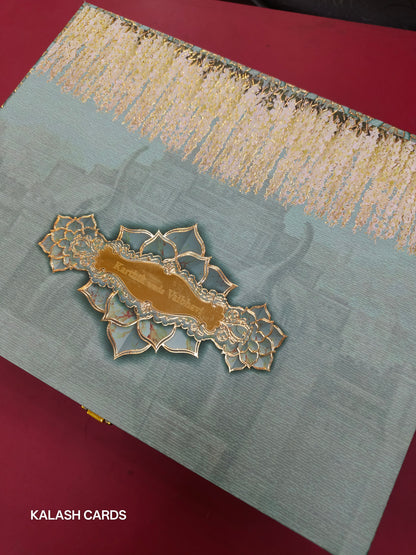 KL9084 Exclusive Floral Border Design Luxury Gift Box with 2 Page Translucent Cover Card (2 Jars)-Kalash Cards