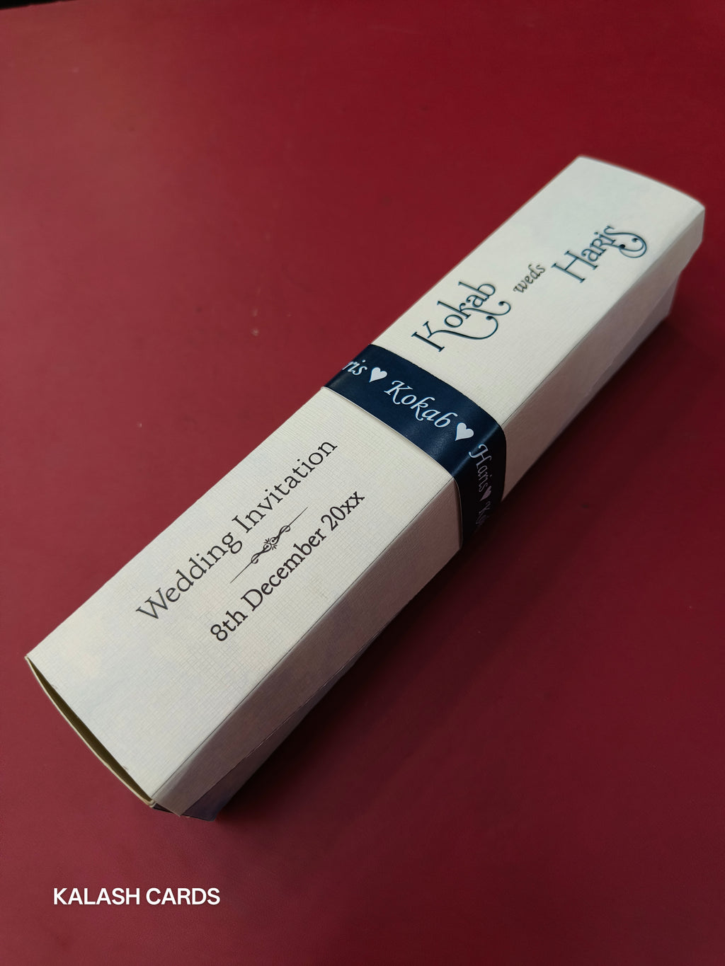 KL2115 Luxury Translucent Scroll Wedding Card with Matching Box Cover and Personalised Band-Kalash Cards