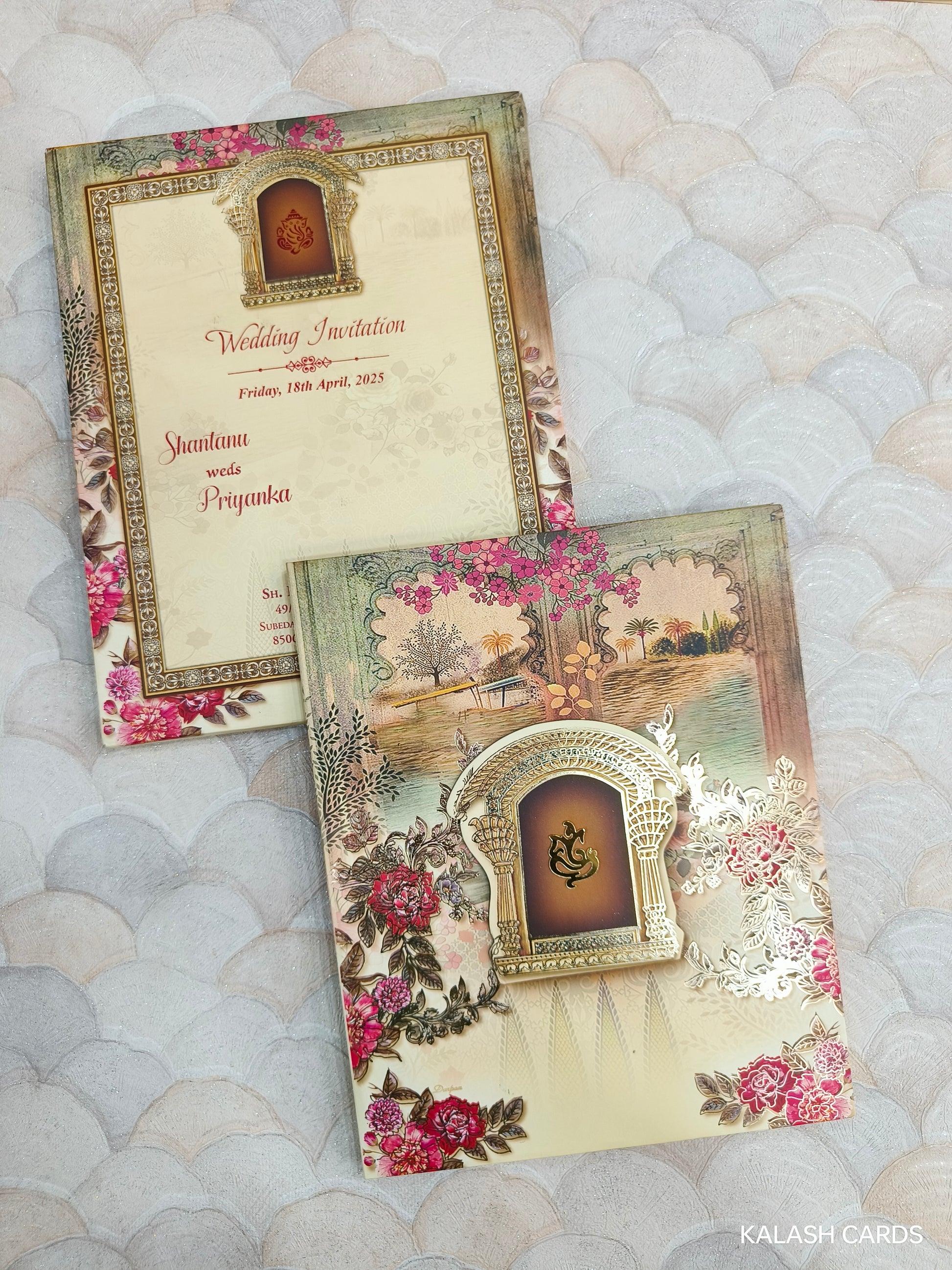 KLB743 Floral Design Hardbound Padding Thick Wedding Card-Kalash Cards