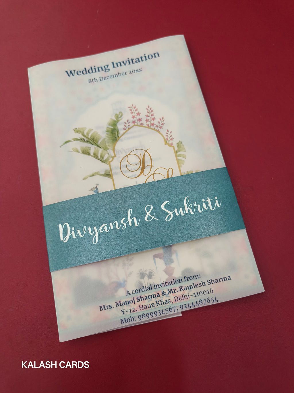 KL2222 Translucent Cover Luxury Wedding Card (2 Page)-Kalash Cards