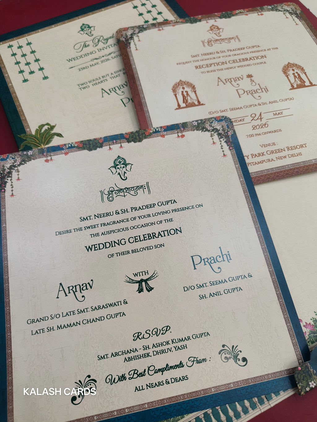 KLB523 Elephant Theme Premium Gold Foil Design Semi Box Paper Wedding Card (2 Page)-Kalash Cards