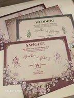 KLB536 Floral Design Hardboard Padding Thick Wedding Card (2 Page)-Kalash Cards