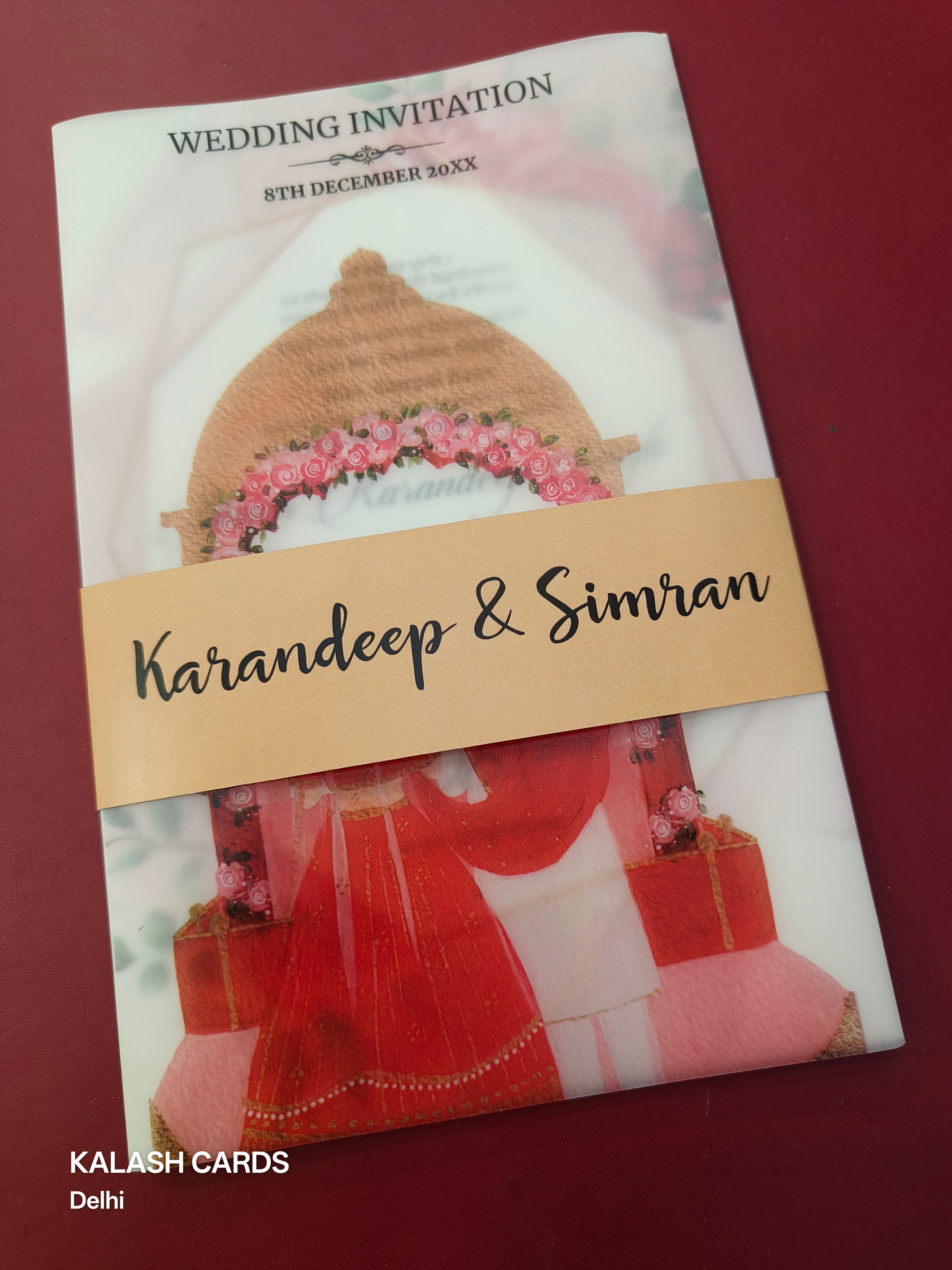 KL2106-2 Sikh Anand Karaj Theme Translucent Cover Luxury Wedding Card (2 Page)-Kalash Cards