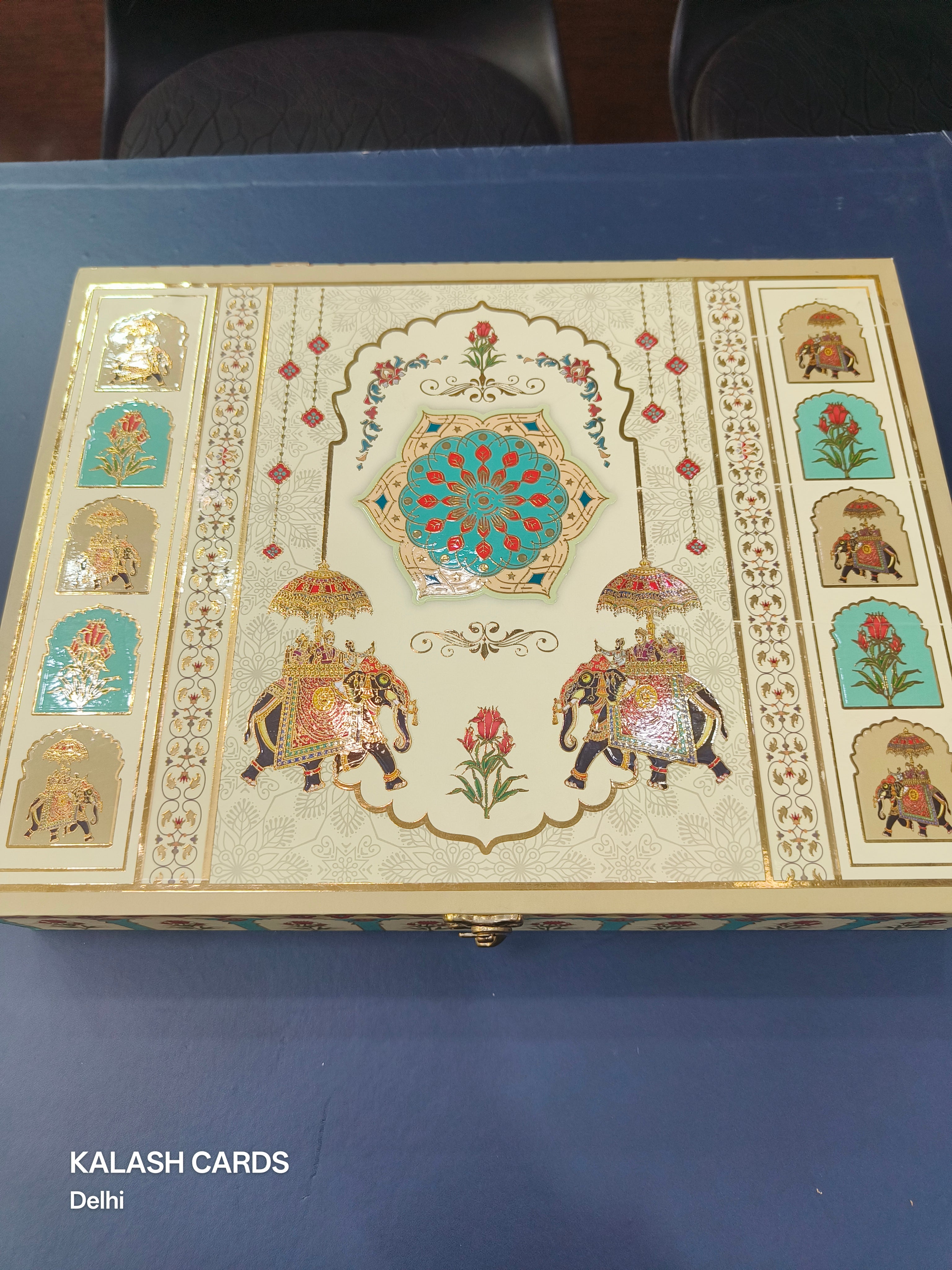 KL9032 Royal Elephant Design Luxury Gift Box with 2 Printed Page Cards (2 Jars)-Kalash Cards