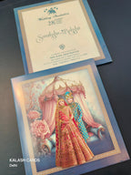 KLB577 Raja Rani Design Blue Paper Wedding Card (2 Page)-Kalash Cards