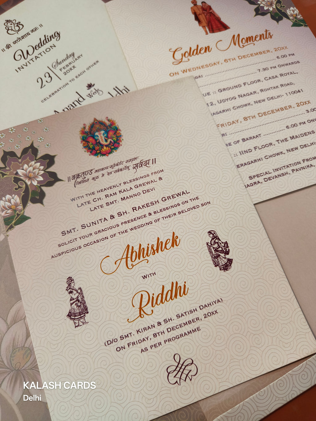 KL0277 Semi Box Floral Paper Wedding Card (2 Page)-Kalash Cards