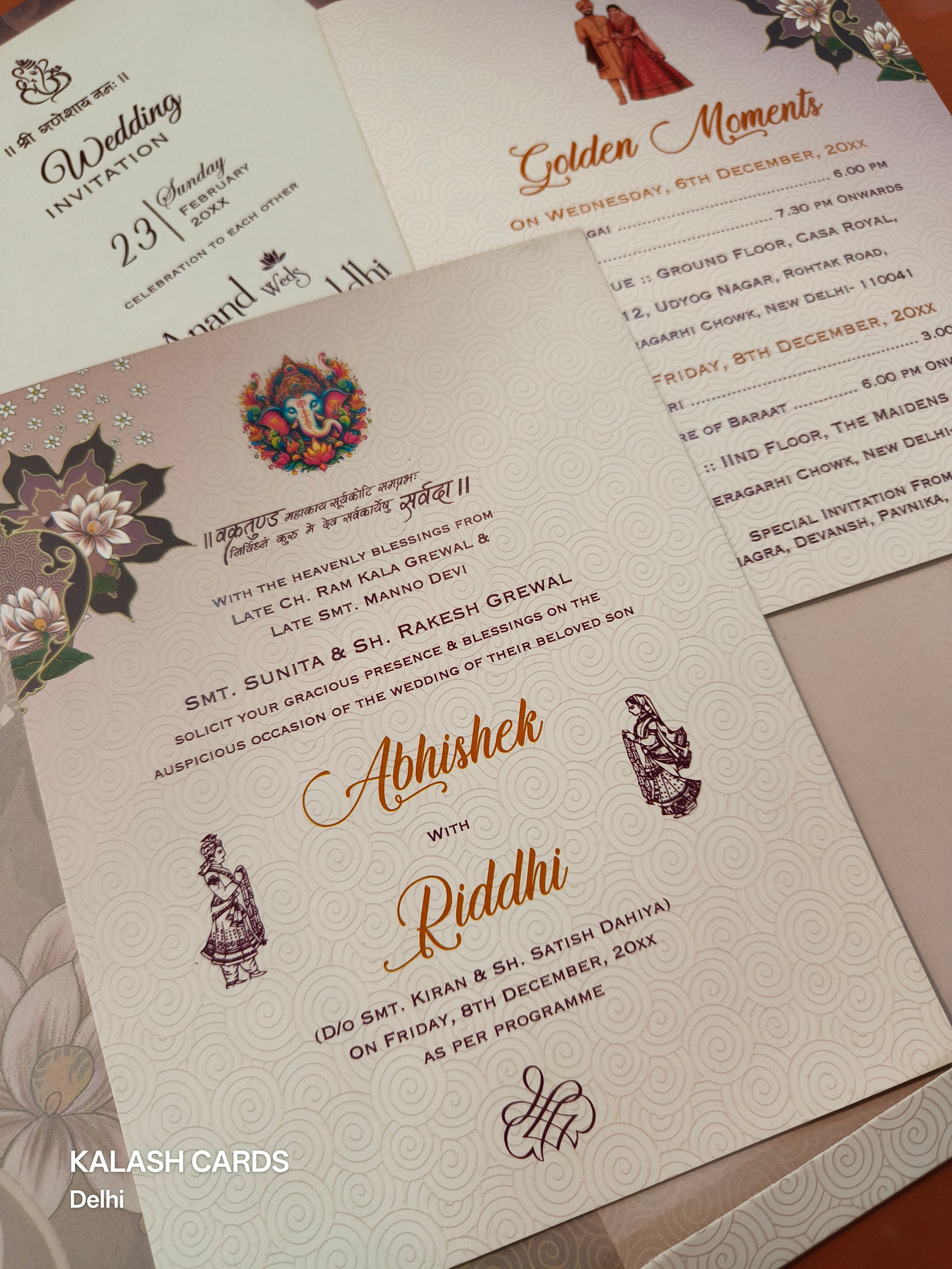 KL0277 Semi Box Floral Paper Wedding Card (2 Page)-Kalash Cards