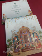 KLB529 Raja Rani Theme Premium Gold Foil Design Semi Box Paper Wedding Card (2 Page)-Kalash Cards