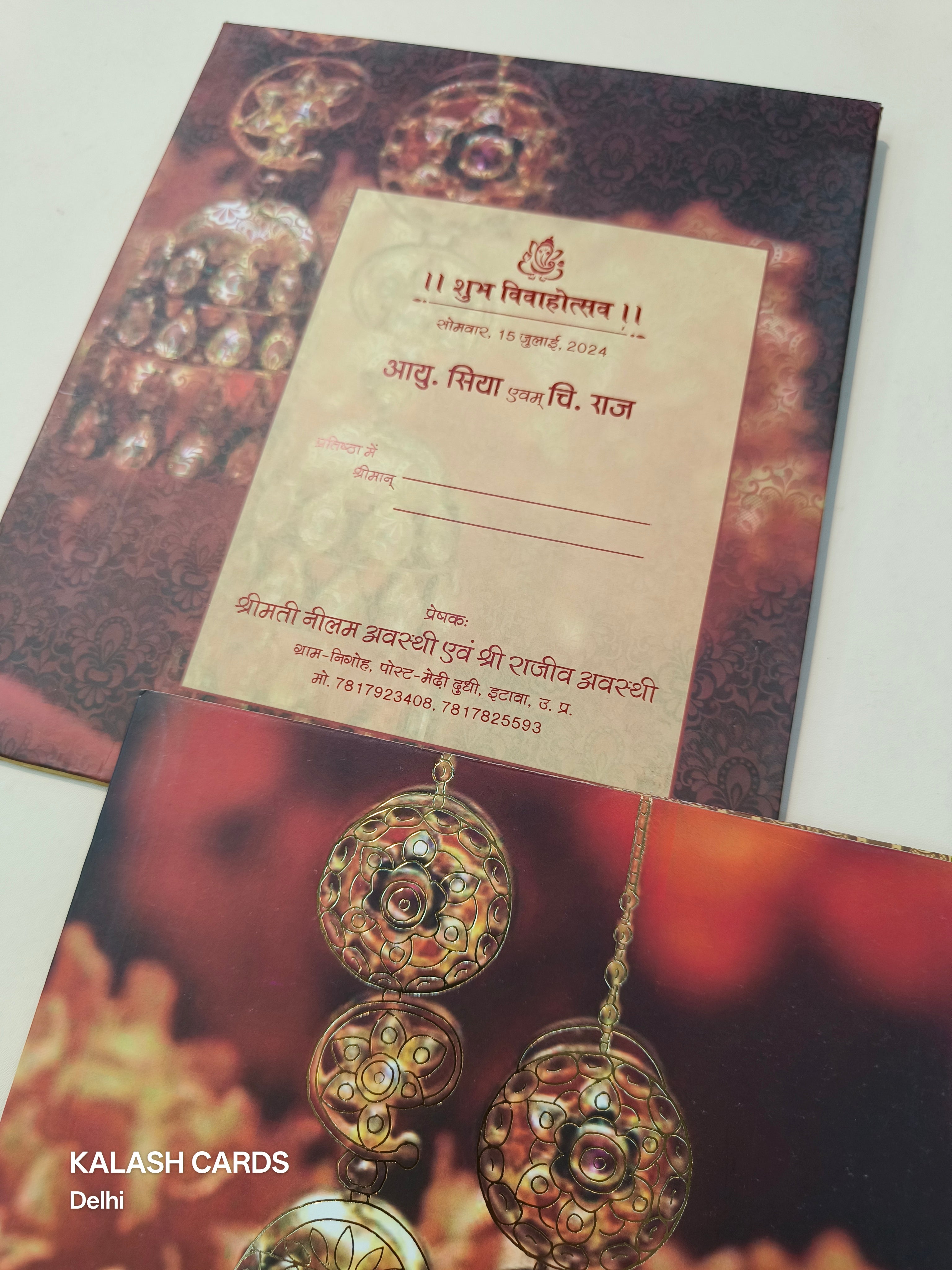 KL0192 Traditional Design Semi Box Paper Wedding Card with 2 Inserts and Envelope-Kalash Cards