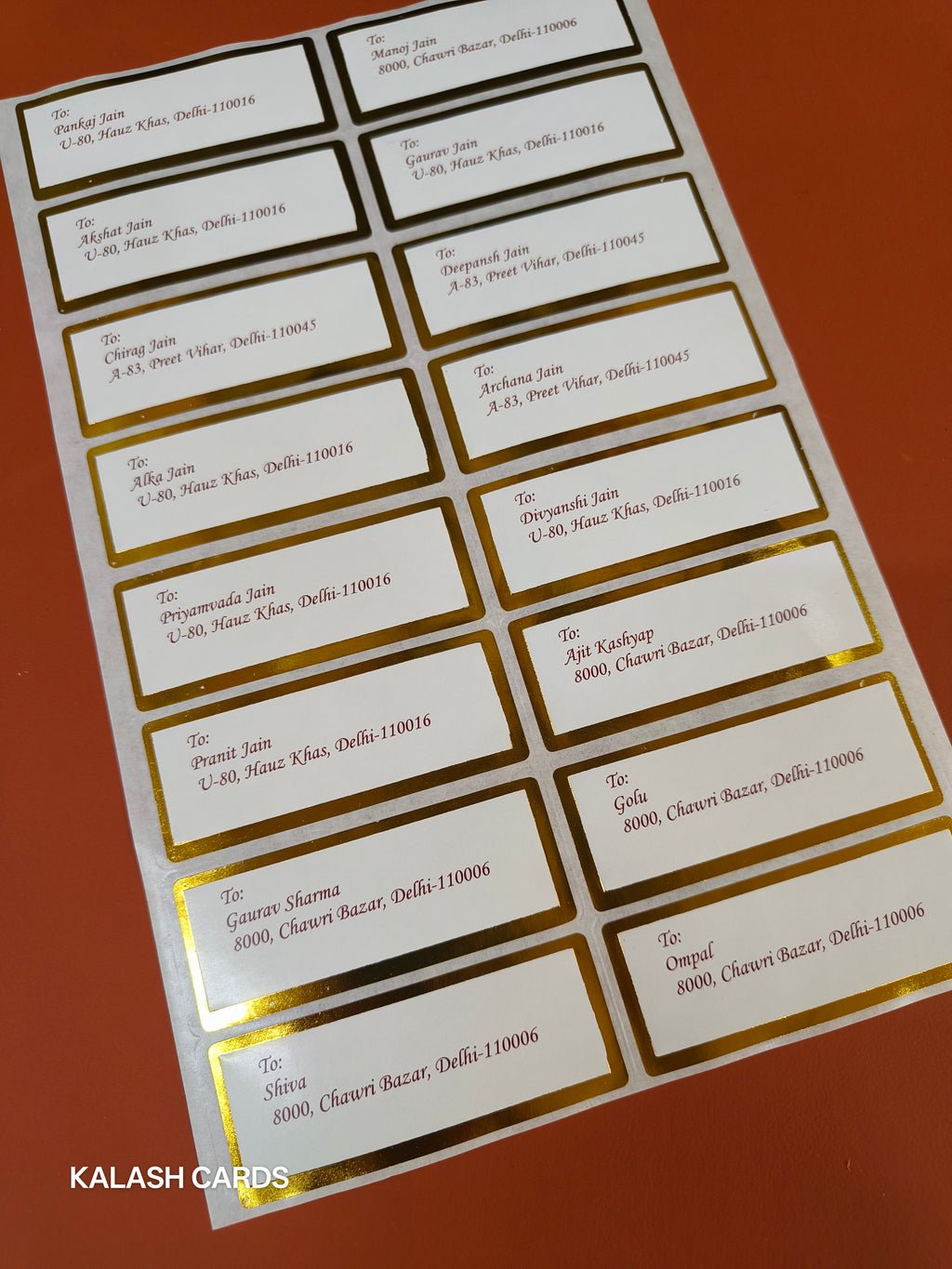 Printed Name Premium Gold Border Stickers from Excel Sheet (50 Qty)-Kalash Cards