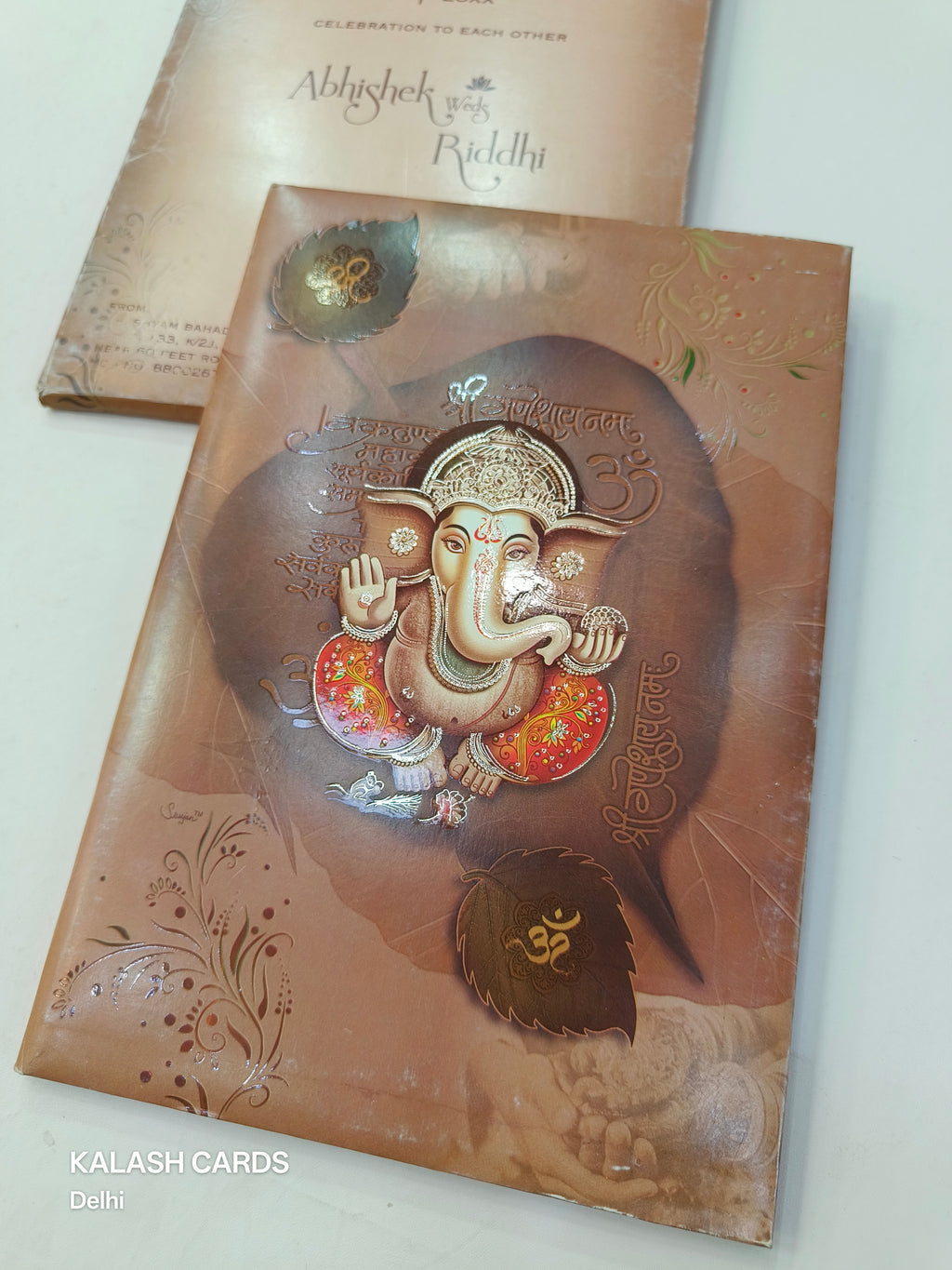 KL0708 Ganesha Hardboard Padding Thick Wedding Card with 2 Inserts and Envelope-Kalash Cards