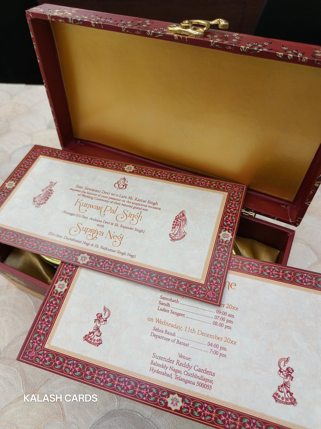 KL9086 Pichwai Theme Design Luxury Gift Box with 2 Page Cards (2 Jars)-Kalash Cards