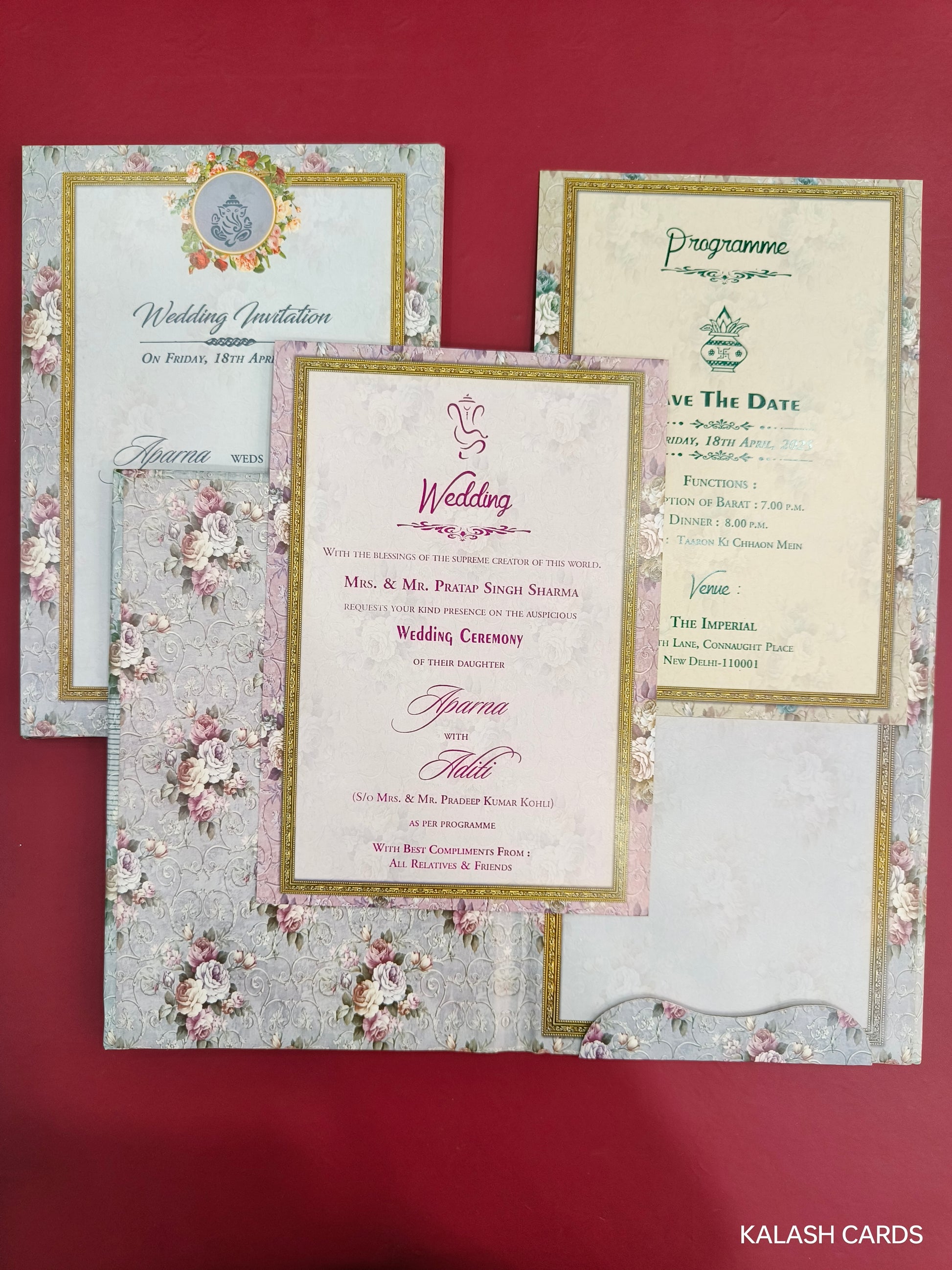 KLB730 Floral Design Hardbound Padding Thick Wedding Card-Kalash Cards