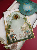 KLB513 Royal Elephant Theme Hardboard Padding Thick Wedding Card (2 Page & 1 Etched Mirror)-Kalash Cards
