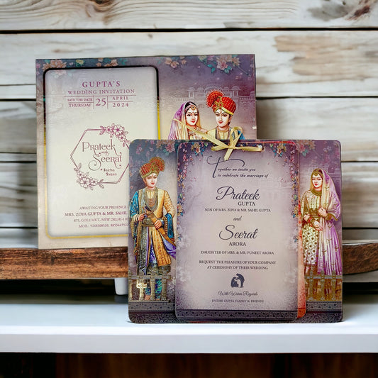 KLB586 Dulha Dulhan Paper Wedding Card with 2 Inserts & 1 Transparent Insert-Kalash Cards