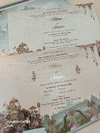 KLB520 Pastel Green Royal Barat Theme Laser Cut Work Hardboard Padding Thick Wedding Card (2 Thick Page)-Kalash Cards
