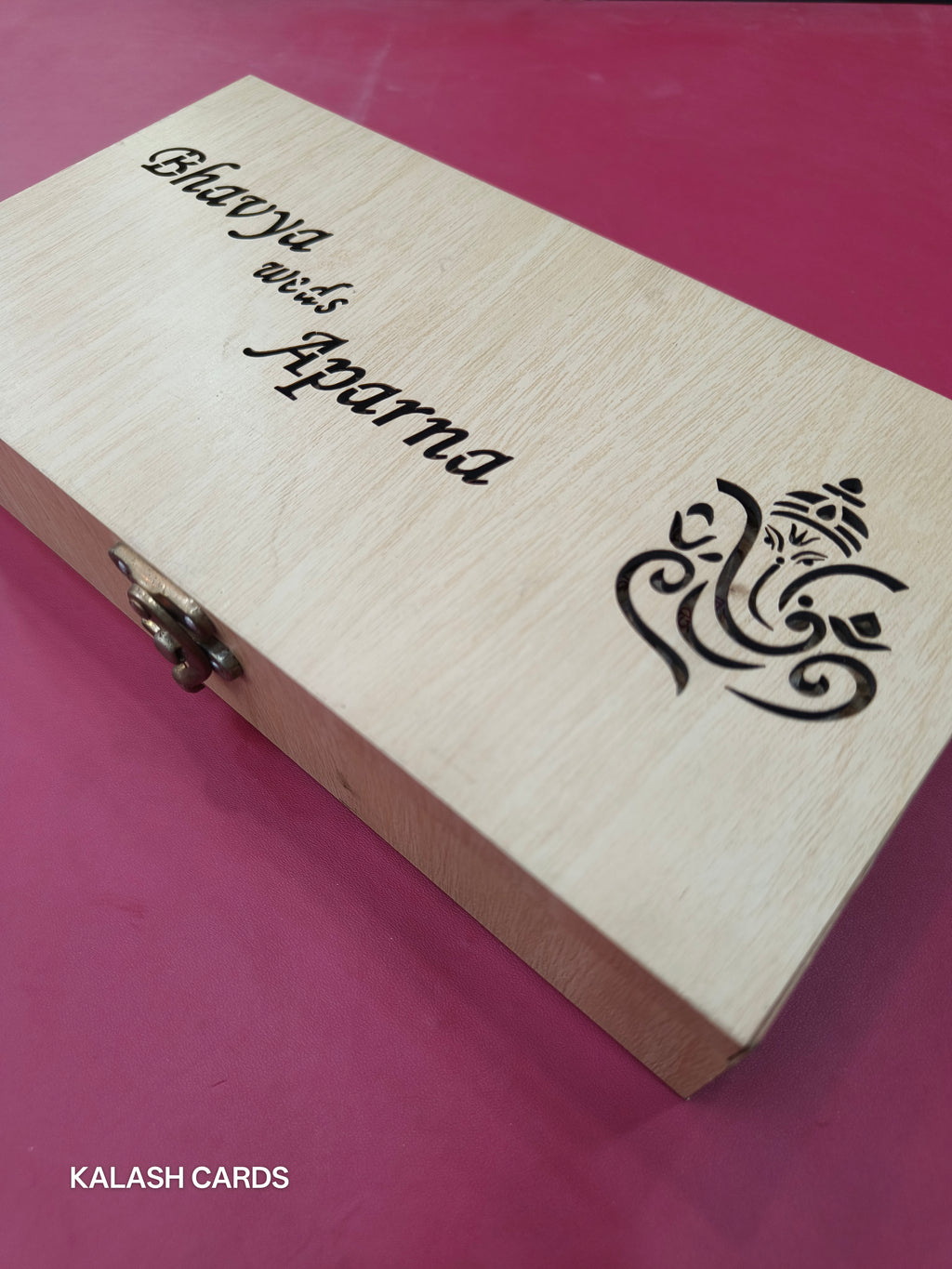KL9004 Lasercut Luxury Wooden Gift Box with 2 Page Card and Lasercut Couple Name-Kalash Cards