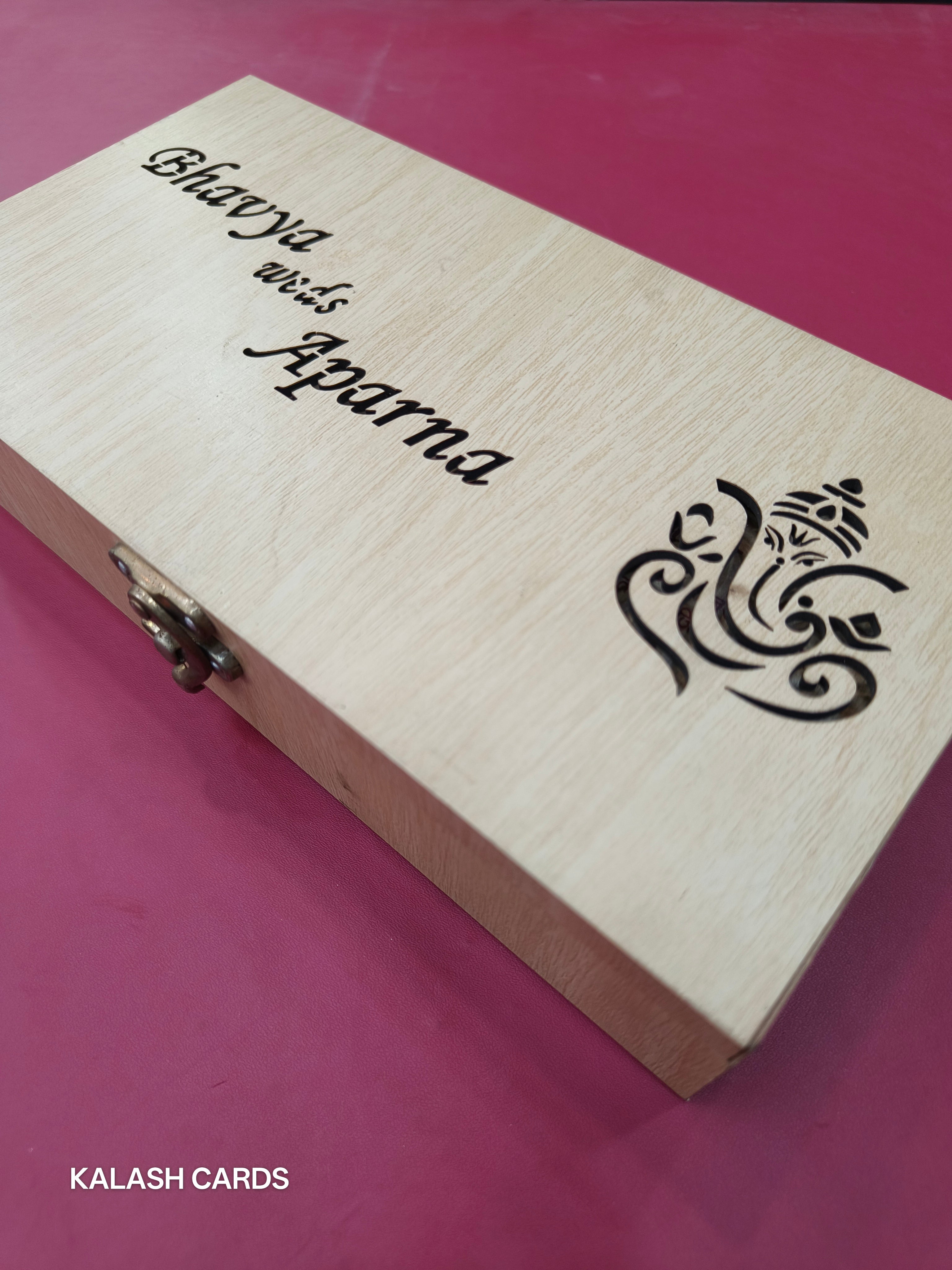 KL9004 Lasercut Luxury Wooden Gift Box with 2 Page Card and Lasercut Couple Name-Kalash Cards