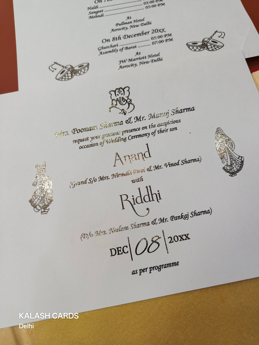 KLB1505 Luxury Velvet Gold Foil Print Hardboard Wedding Card (2 Page)-Kalash Cards