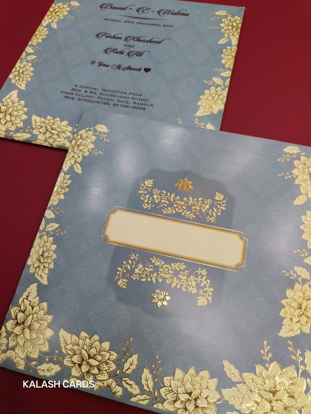 KLB501 Floral Design Semi Box Paper Wedding Card (2 Page)-Kalash Cards