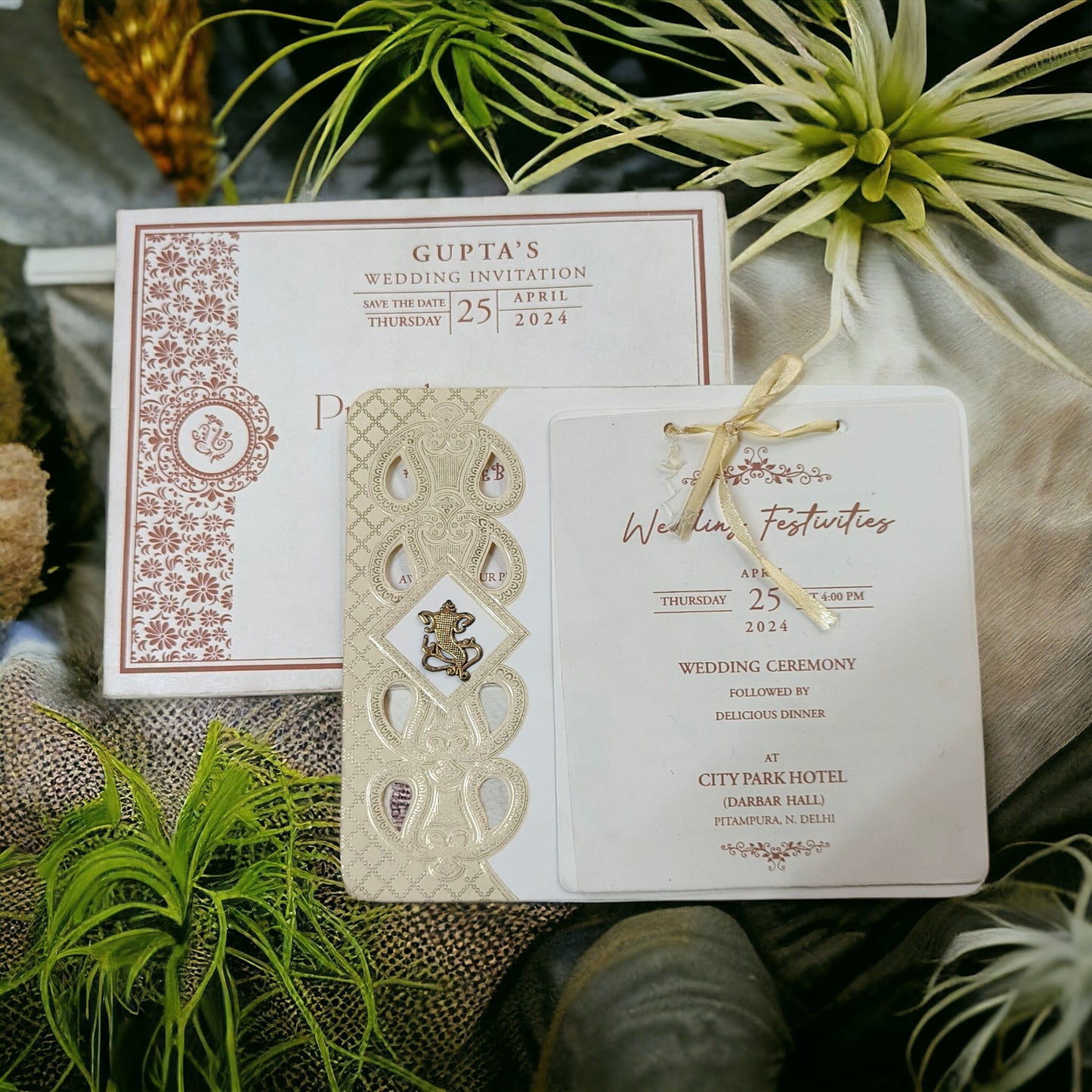 KLB568 Semi Box Paper Wedding Card with 2 Inserts & 1 Transparent Insert-Kalash Cards