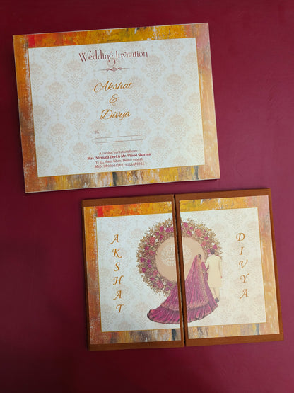 KL2112 Floral Design Door Style Velvet Fabric Thick Luxury Wedding Card with 2 Cards and Envelope-Kalash Cards