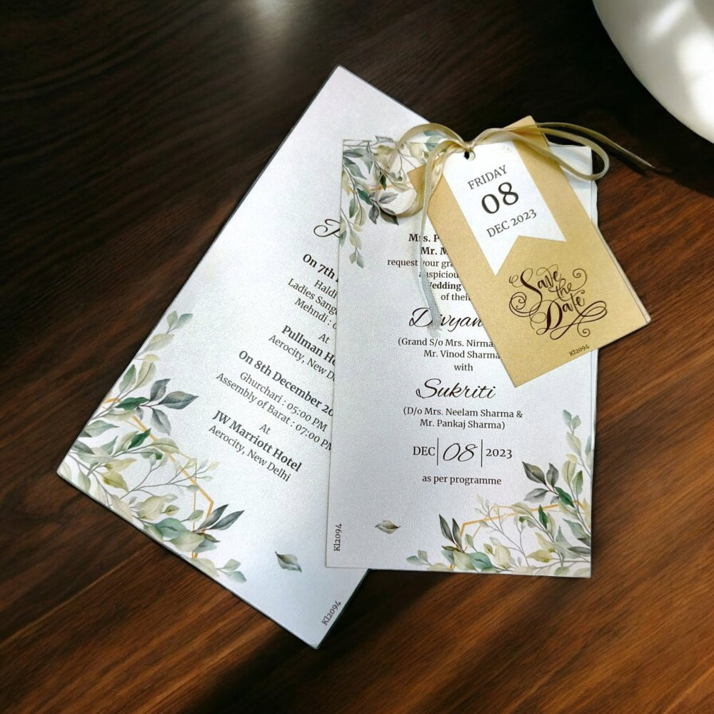 KL2094R Luxury Paper Wedding Card with Tag and Ribbon-Kalash Cards