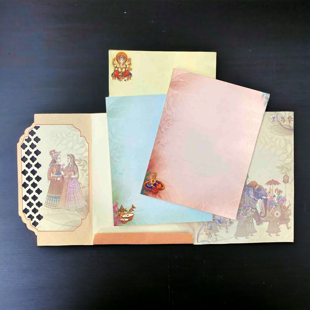 KL0649 Ganesha Semi Box Paper Wedding Card-Kalash Cards