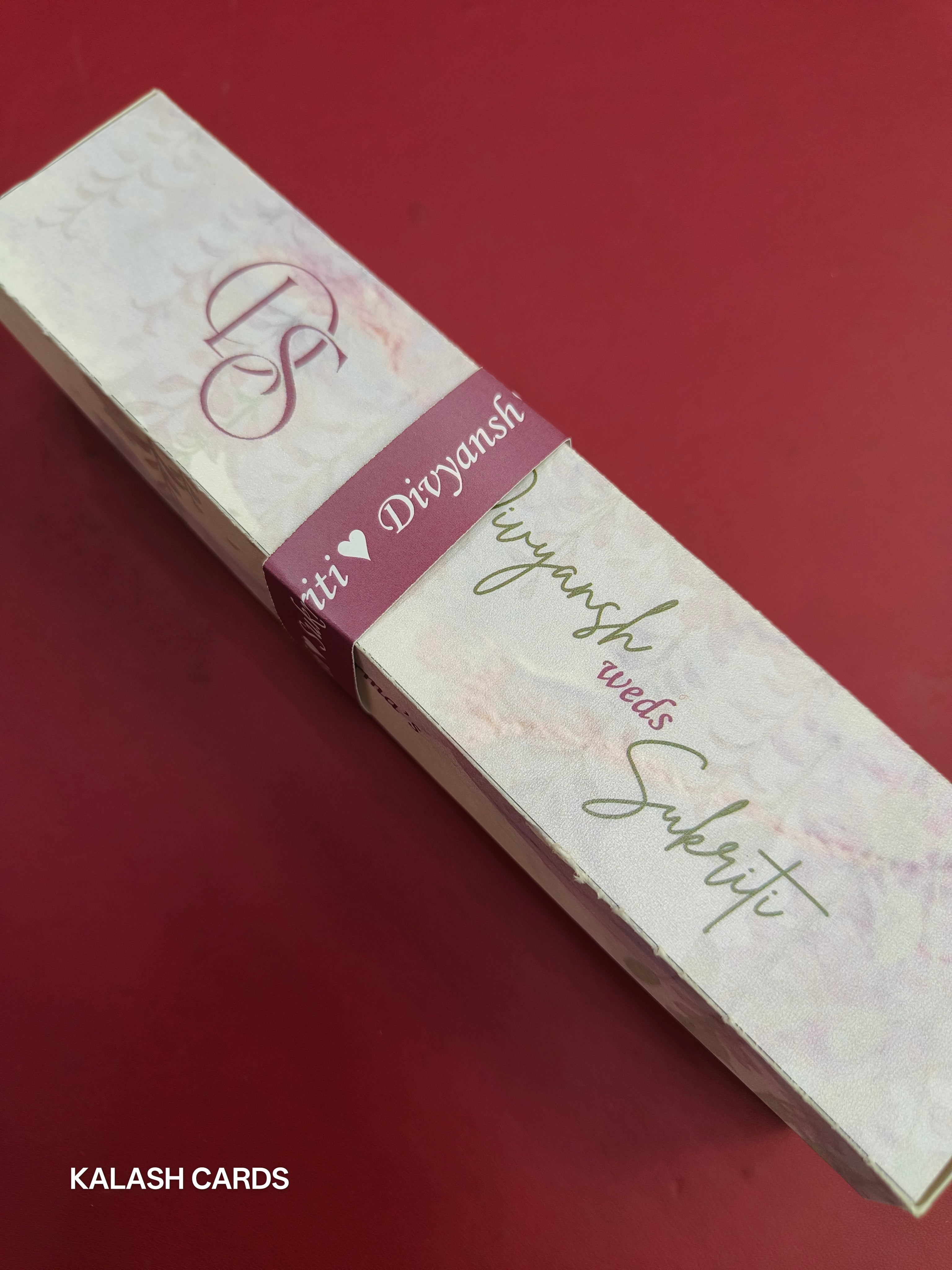 KL2153 Luxury Translucent Scroll Wedding Card with Matching Box Cover and Personalised Band-Kalash Cards