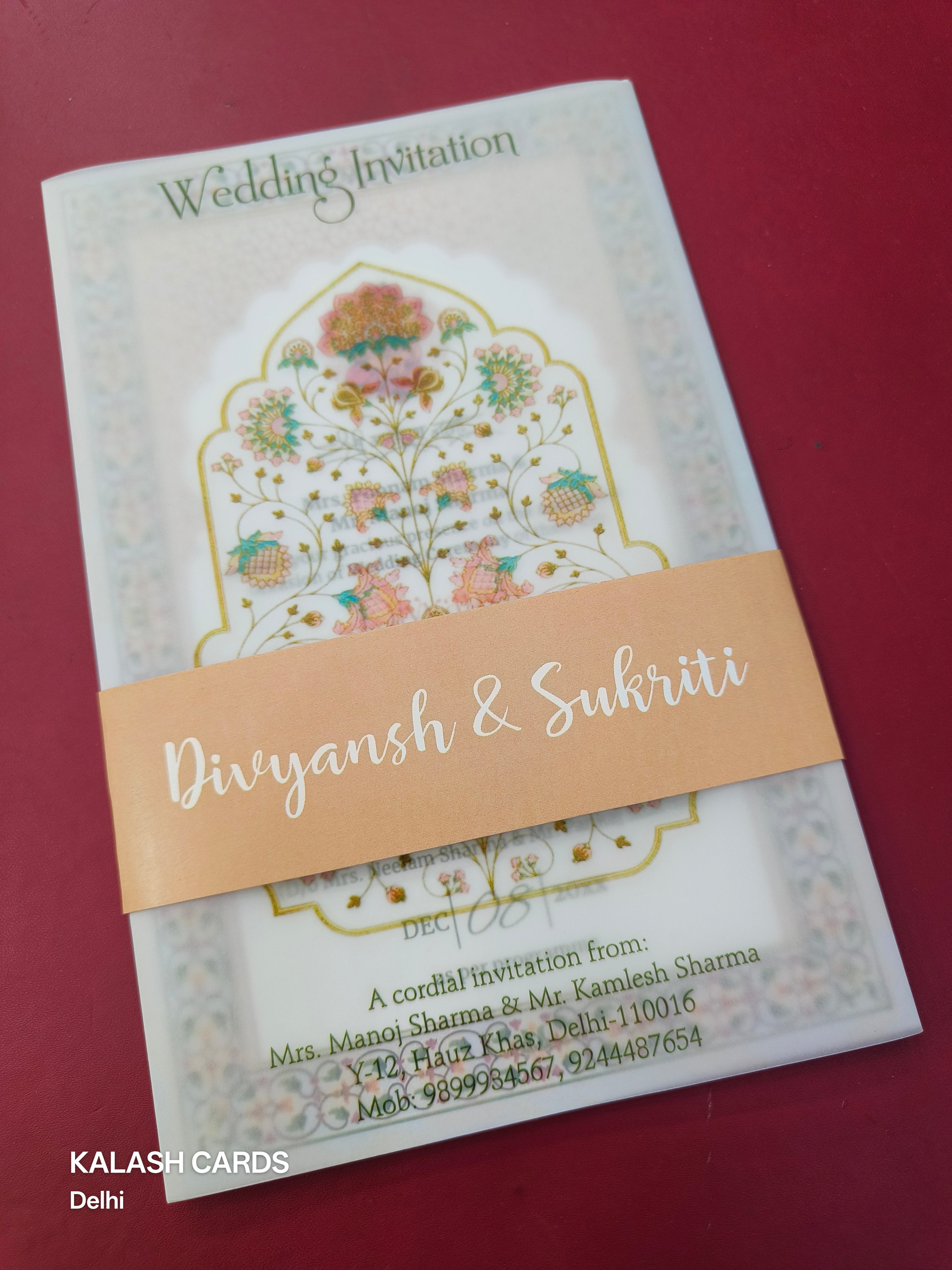 KL2225 Translucent Cover Luxury Wedding Card (2 Page)-Kalash Cards