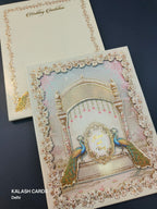 KLB508 Peacock Theme Glitter Gold Laser Cut Work Hardboard Padding Thick Wedding Card (2 Thick Page)-Kalash Cards