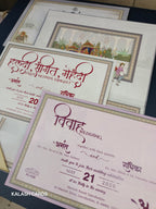 KLB559 Royal Elephant Design Hardboard Padding Thick Wedding Card (2 Page)-Kalash Cards