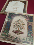 KLB522 Pichwai Theme Premium Gold Foil Design Semi Box Paper Wedding Card (2 Page)-Kalash Cards