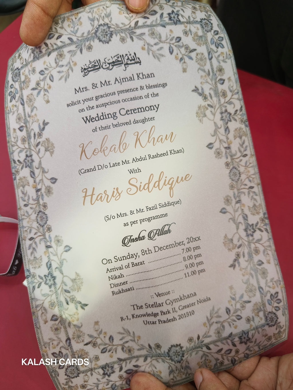 KL2150 Luxury Translucent Scroll Wedding Card with Matching Box Cover and Personalised Band-Kalash Cards