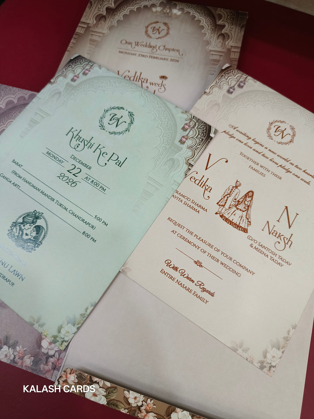 KLB530 Raja Rani Design Semi Box Paper Wedding Card (2 Page)-Kalash Cards