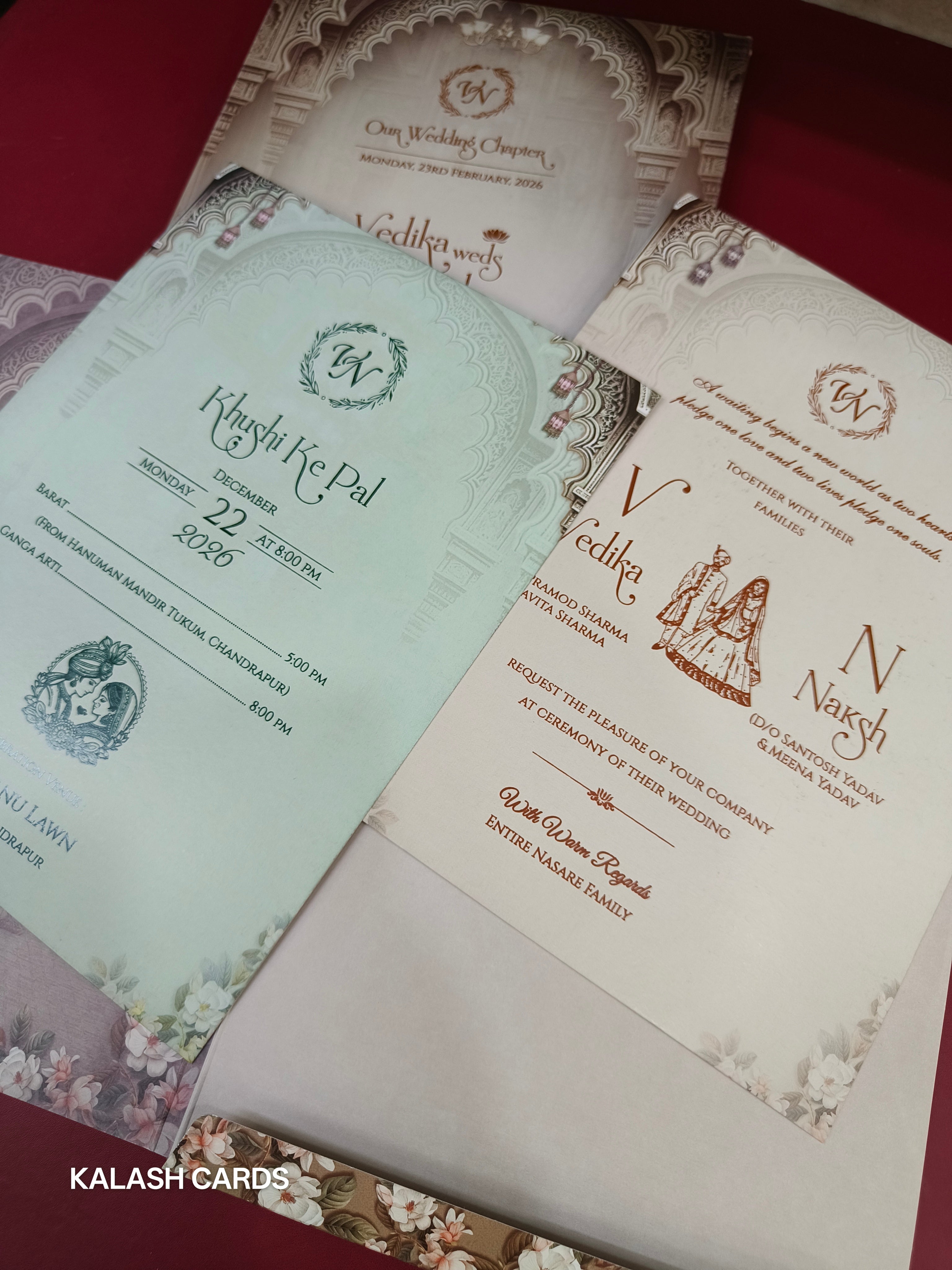 KLB530 Raja Rani Design Semi Box Paper Wedding Card (2 Page)-Kalash Cards