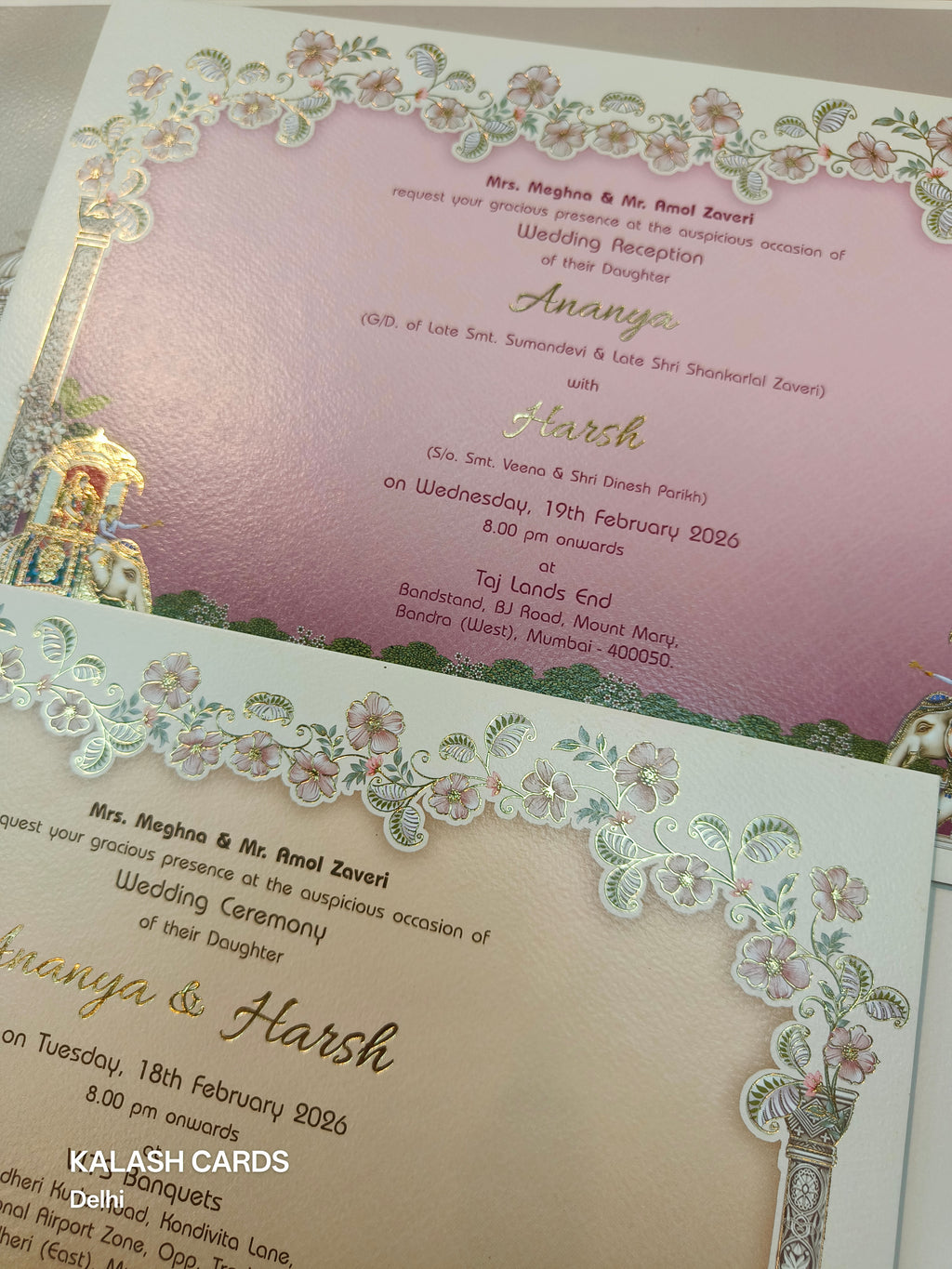 KLB523 Royal Elephant Theme Laser Cut Work Hardboard Padding Thick Wedding Card (2 Thick Page & Acrylic Couple Initial)-Kalash Cards