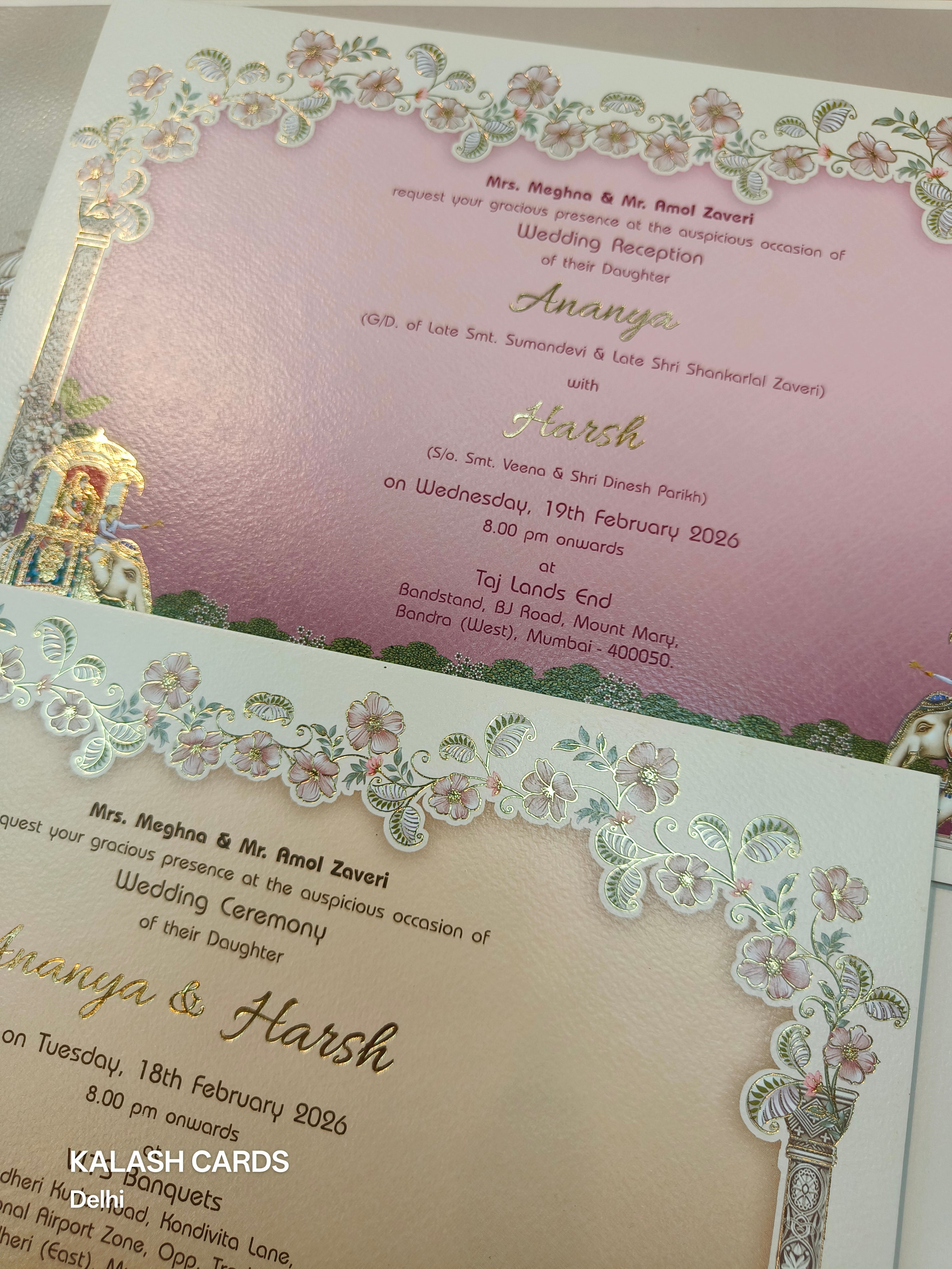 KLB523 Royal Elephant Theme Laser Cut Work Hardboard Padding Thick Wedding Card (2 Thick Page & Acrylic Couple Initial)-Kalash Cards