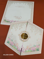 KLB503 Pastel Pink Lotus Theme Semi Box Wedding Card (2 Page)-Kalash Cards