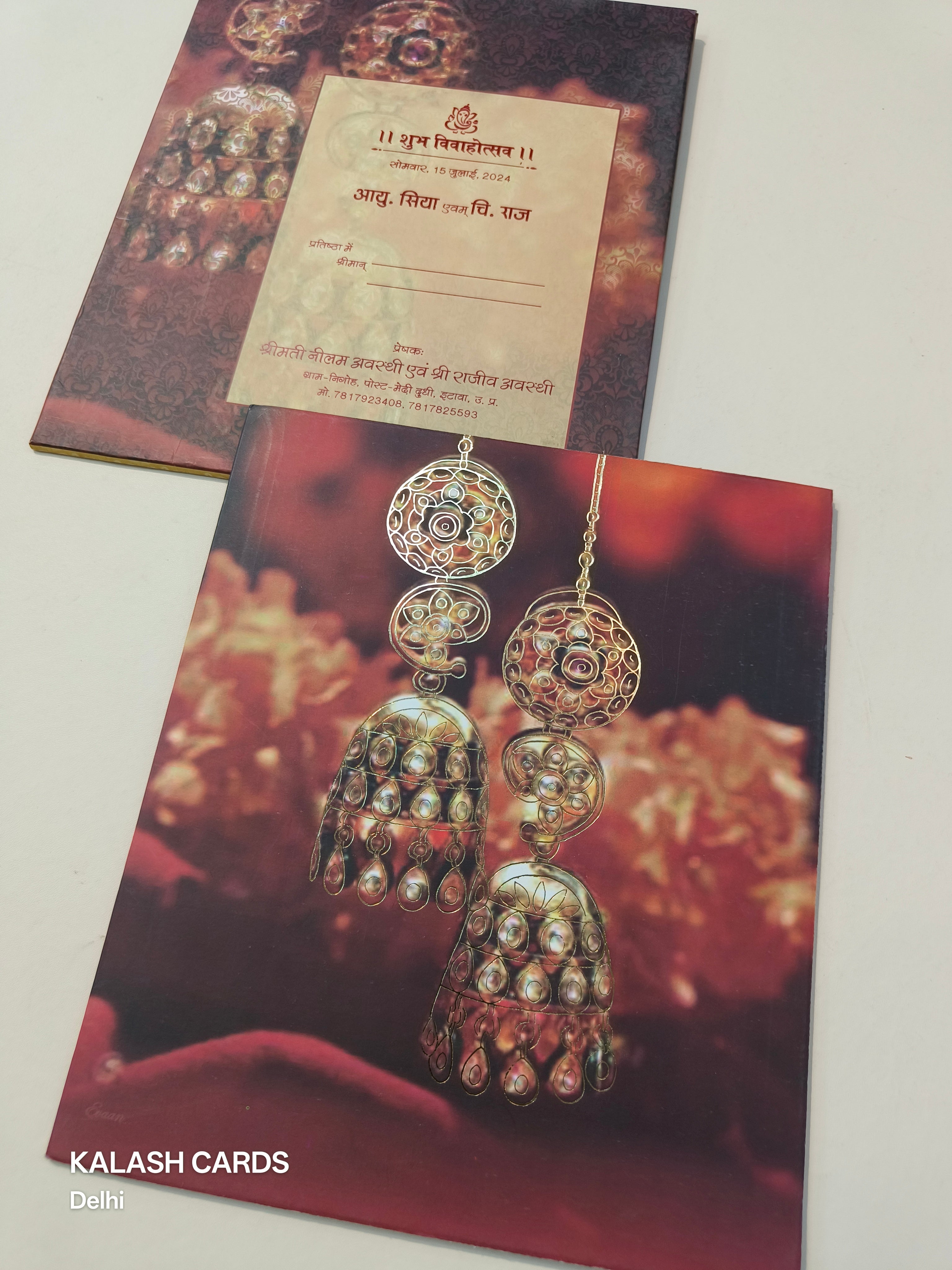 KL0192 Traditional Design Semi Box Paper Wedding Card with 2 Inserts and Envelope-Kalash Cards