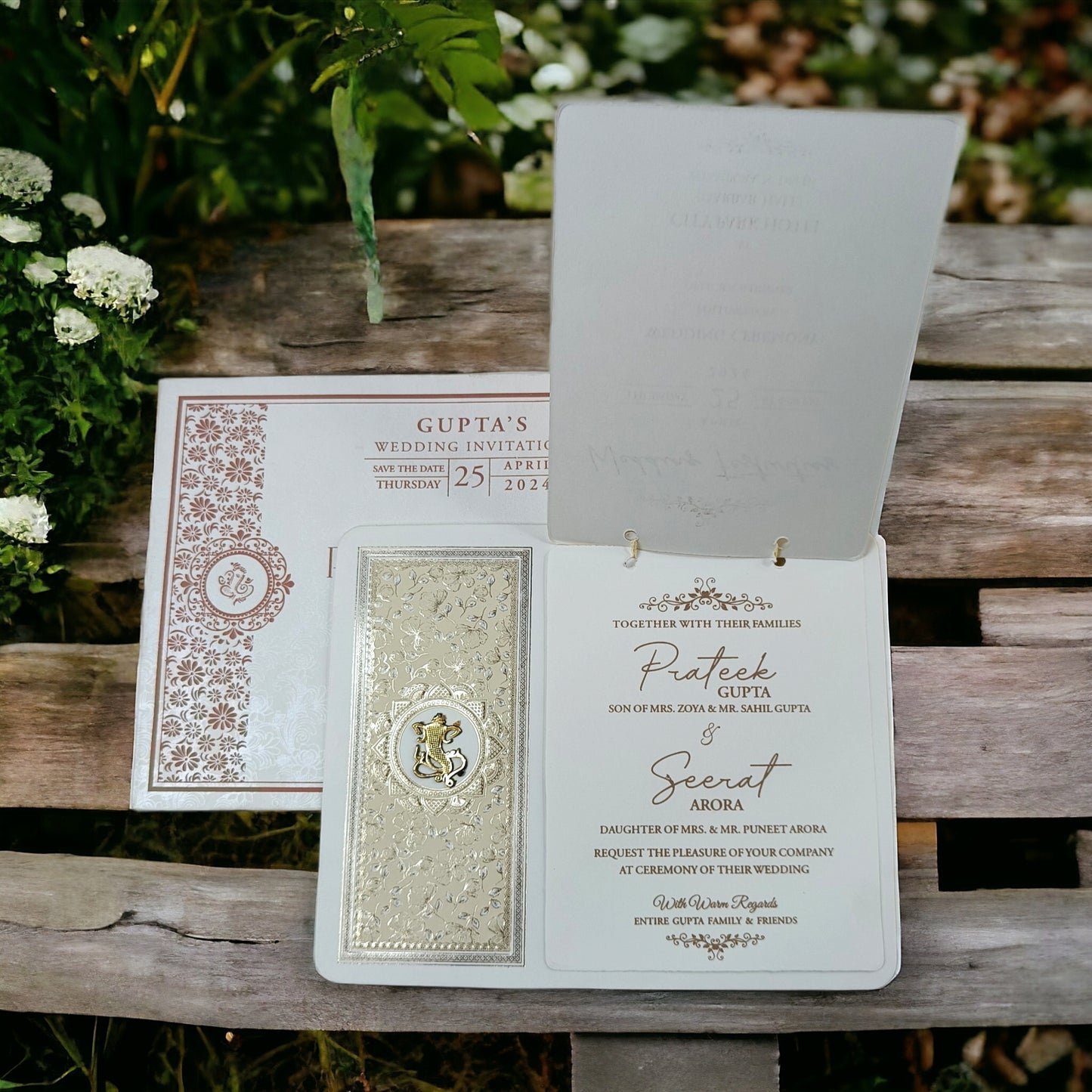 KLB569 Semi Box Paper Wedding Card with 2 Inserts & 1 Transparent Insert-Kalash Cards