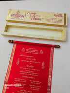 KL10 Satin Fabric Scroll Wedding Card with Box-Kalash Cards