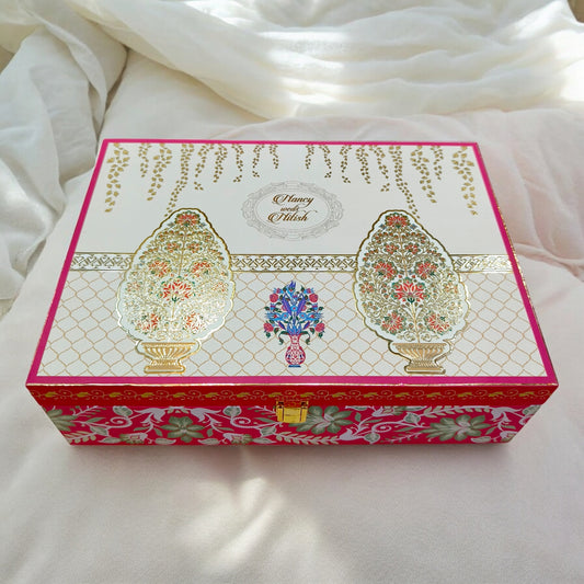 KL2209 Royal Flower Design MDF Wedding Gift Box with Customisable 2 Gold Foil Printed Cards (2 Jars)-Kalash Cards