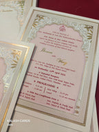 KLB522 Jharokha Raja Rani Theme Laser Cut Work Hardboard Padding Thick Wedding Card (2 Thick Page)-Kalash Cards