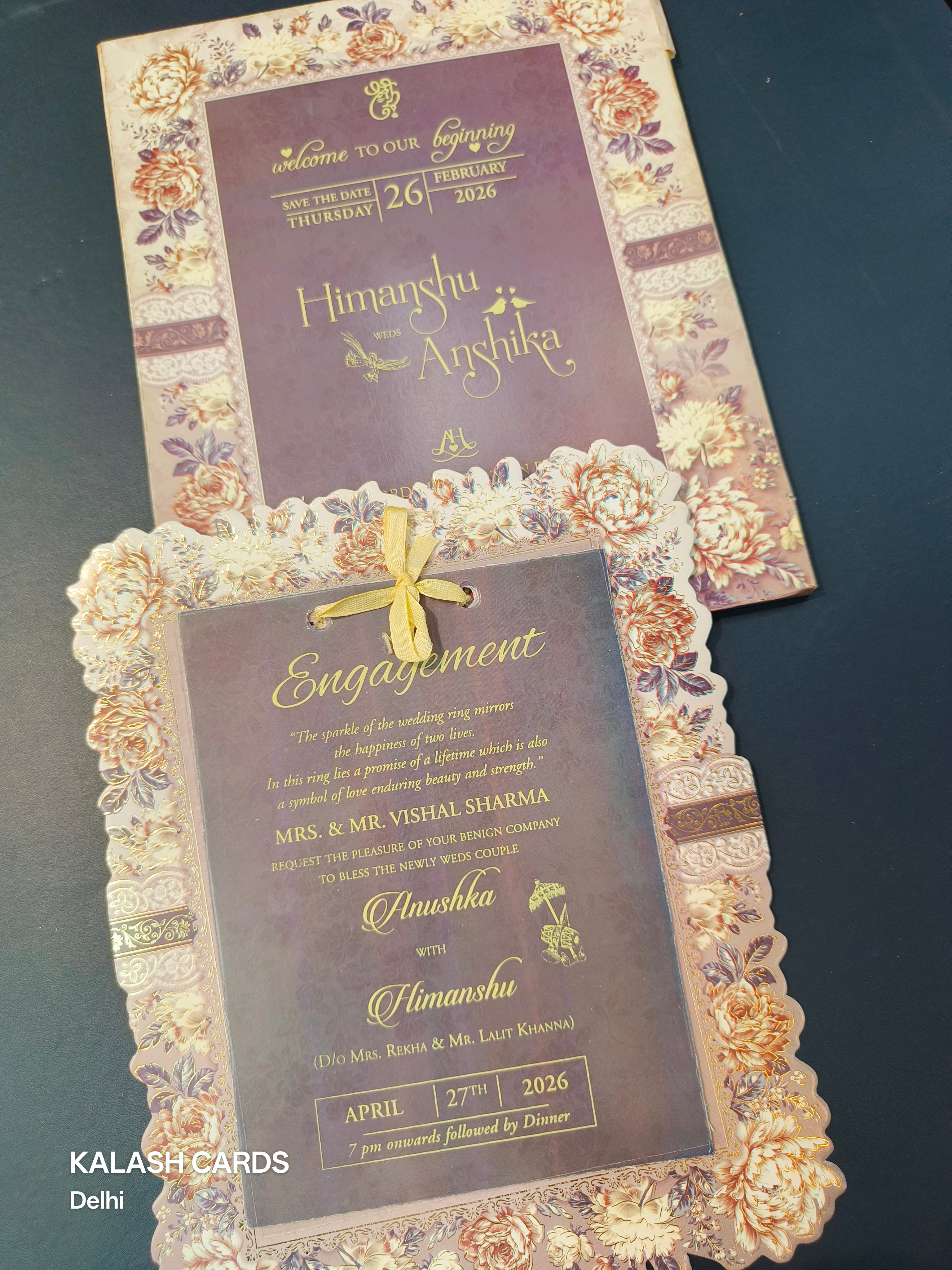 KLB572 Floral Design Paper Wedding Card (2 Page & 1 Transparent PVC)-Kalash Cards