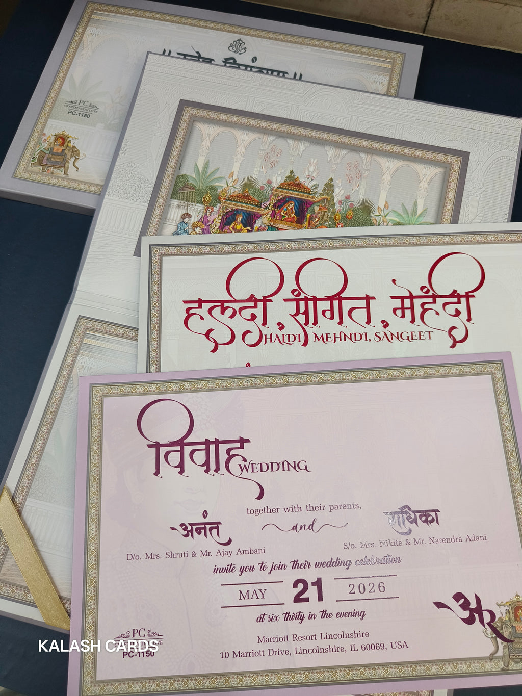 KLB559 Royal Elephant Design Hardboard Padding Thick Wedding Card (2 Page)-Kalash Cards