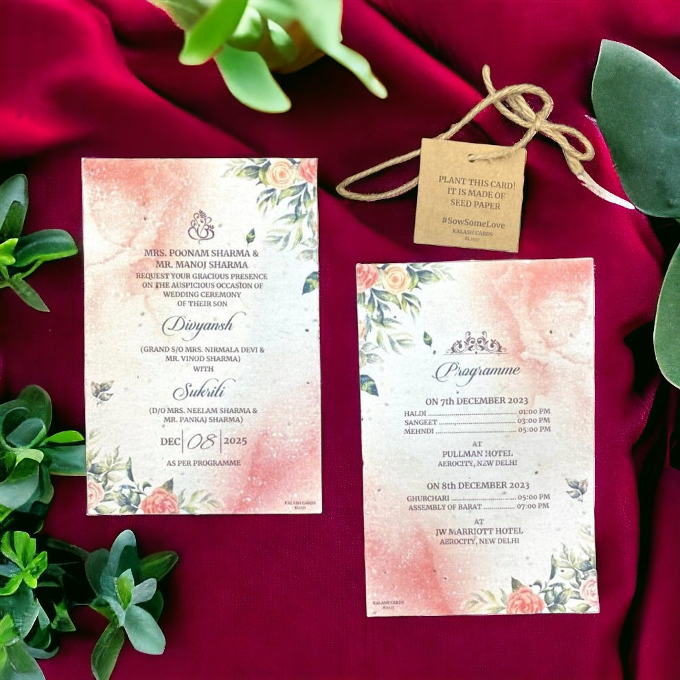 KL2137 Plantable Seed Paper Wedding Card - Kalash Cards