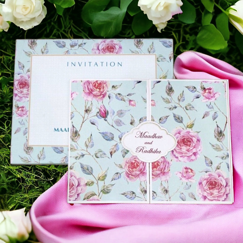 KLB515 Floral Design Door Style Paper Wedding Card-Kalash Cards