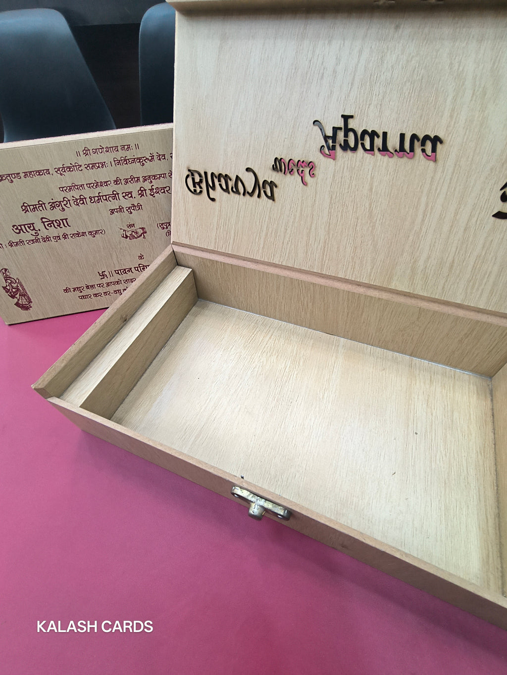KL9004 Lasercut Luxury Wooden Gift Box with 2 Page Card and Lasercut Couple Name-Kalash Cards