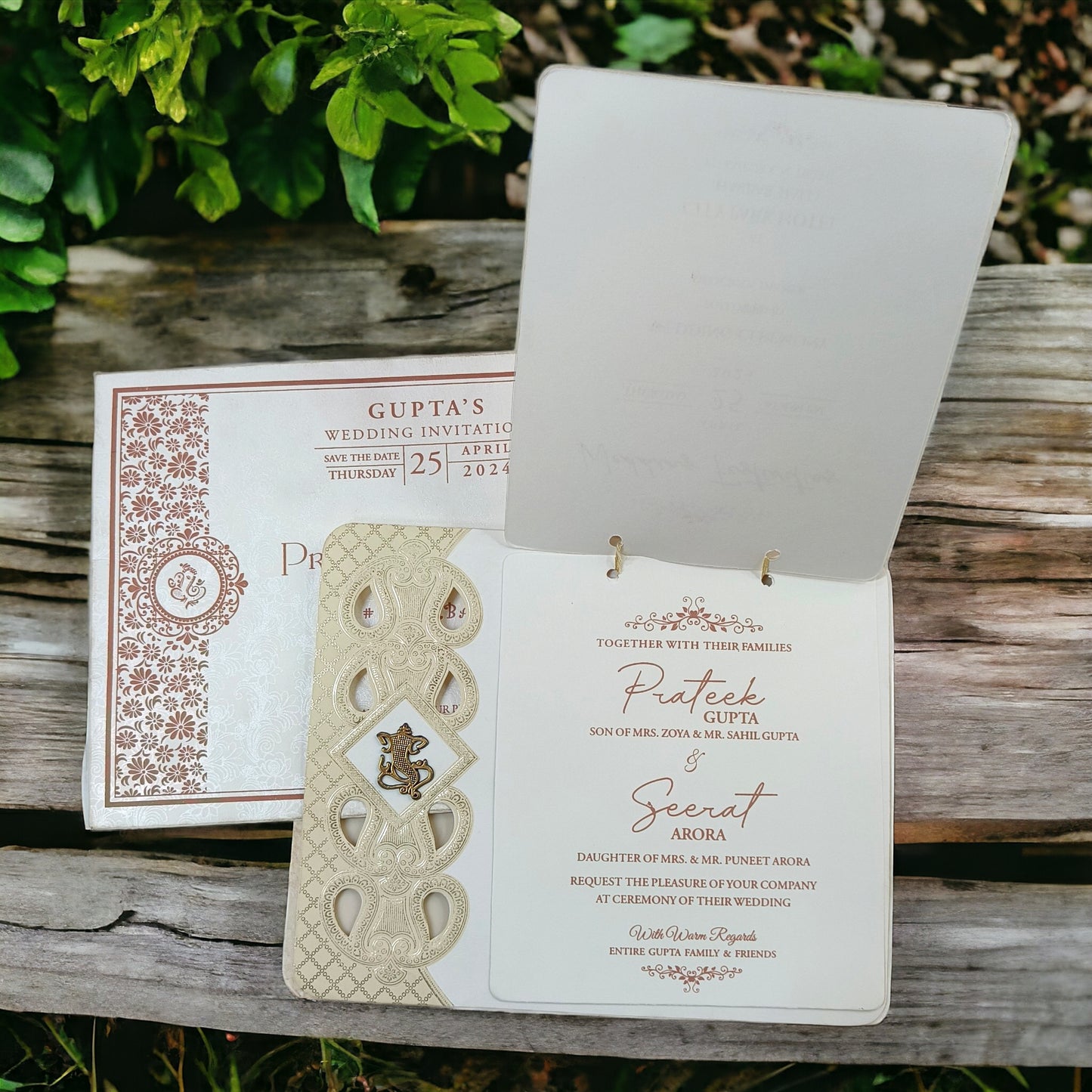 KLB568 Semi Box Paper Wedding Card with 2 Inserts & 1 Transparent Insert-Kalash Cards